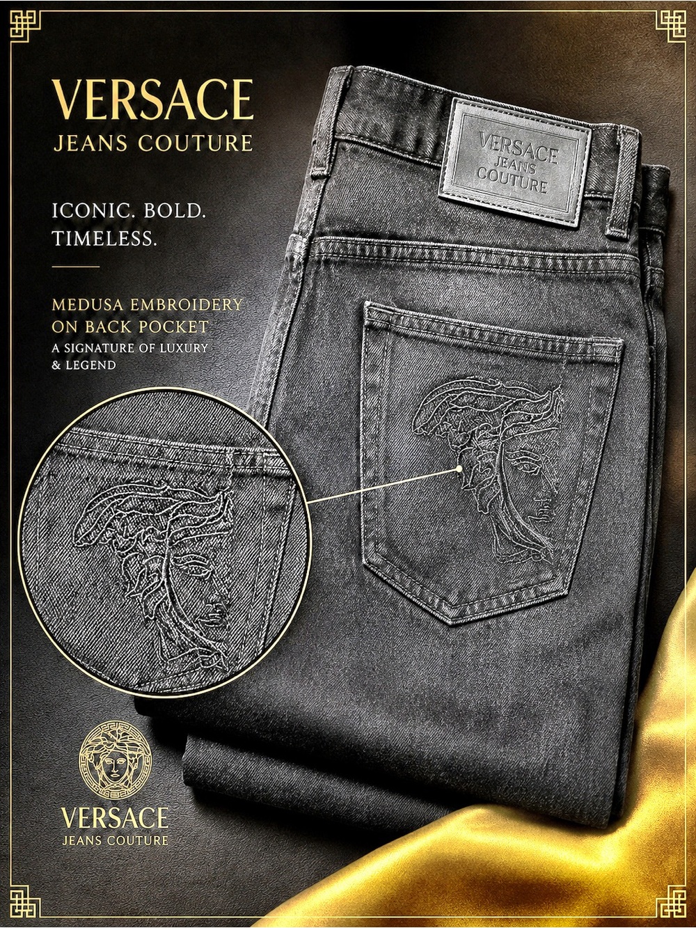 Versace Collection Men's Black Medusa Jeans | Straight Fit Denim | Size 36 - Picture 13 of 14